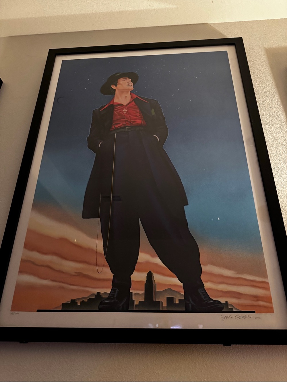 Framed Mixed Media Wall Art - Red & Black Urban Figure